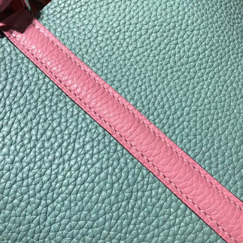 爱马仕拼色水桶包 Hermes Picotin Lock18cm 马卡龙蓝拼樱花粉Clemence牛皮 银扣