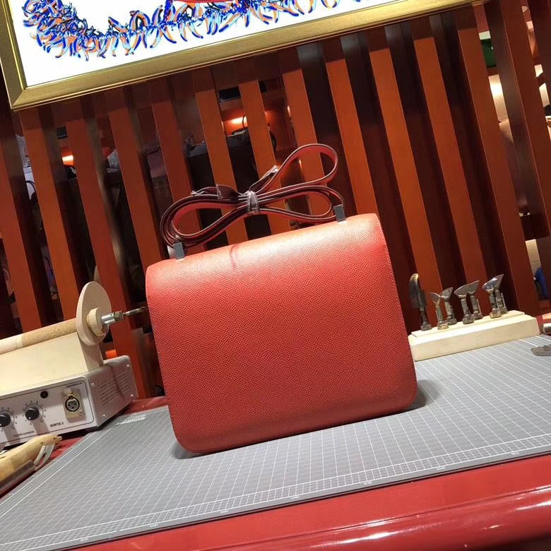 爱马仕康斯坦包 Hermes Constance24CM 西瓜红Epsom牛皮 银扣
