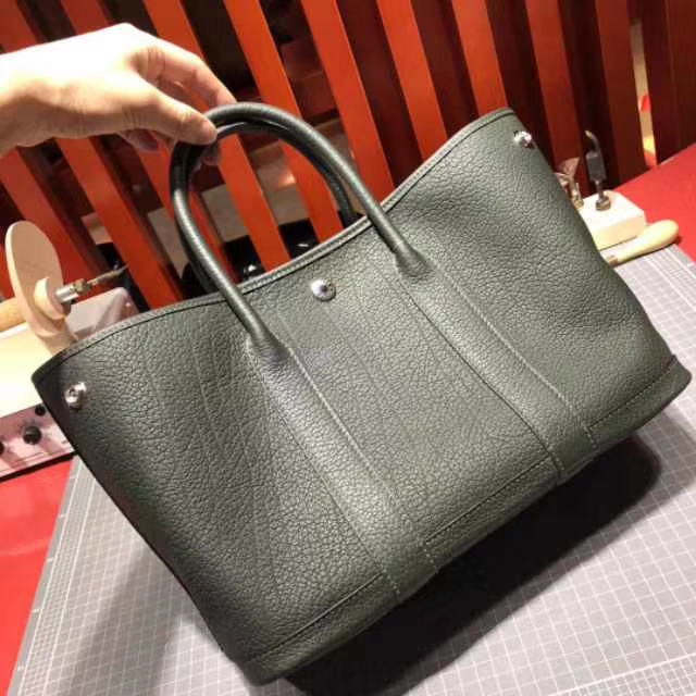 Hermes包包官网 爱马仕Togo小牛皮Garden Party Bags花园包30CM 墨绿色