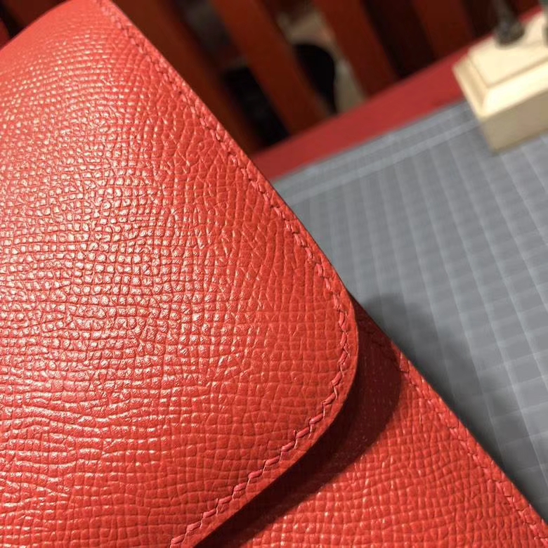爱马仕康斯坦包 Hermes Constance24CM 西瓜红Epsom牛皮 银扣