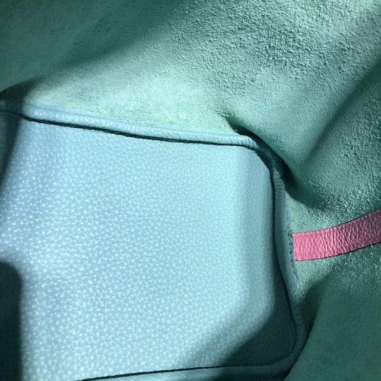爱马仕拼色水桶包 Hermes Picotin Lock18cm 马卡龙蓝拼樱花粉Clemence牛皮 银扣