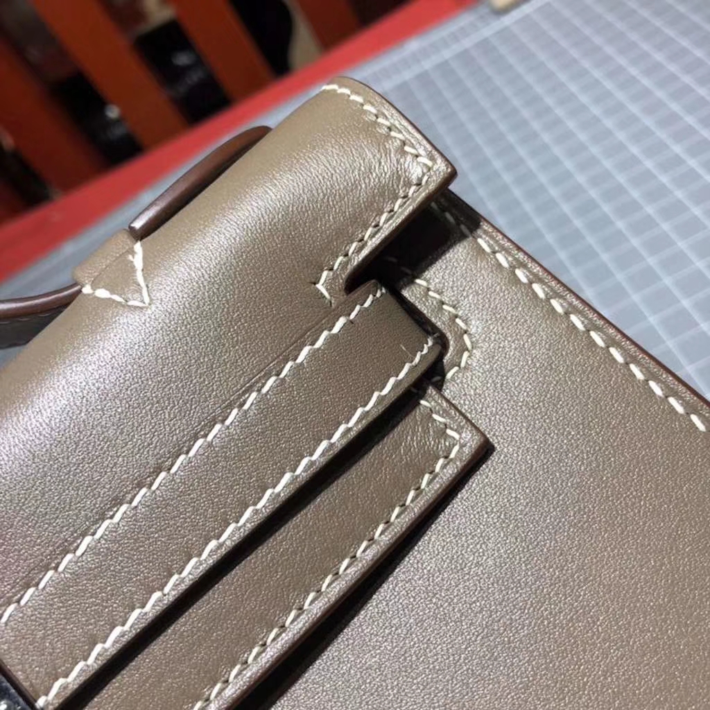 爱马仕迷你凯莉包 Hermes Minikelly22CM 大象灰原厂Swift牛皮 银扣