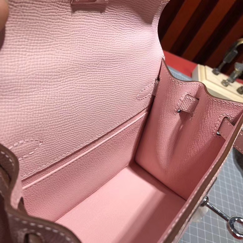 爱马仕凯莉包 Hermes Kelly20CM 3Q芭比粉Epsom牛皮手提包 银扣