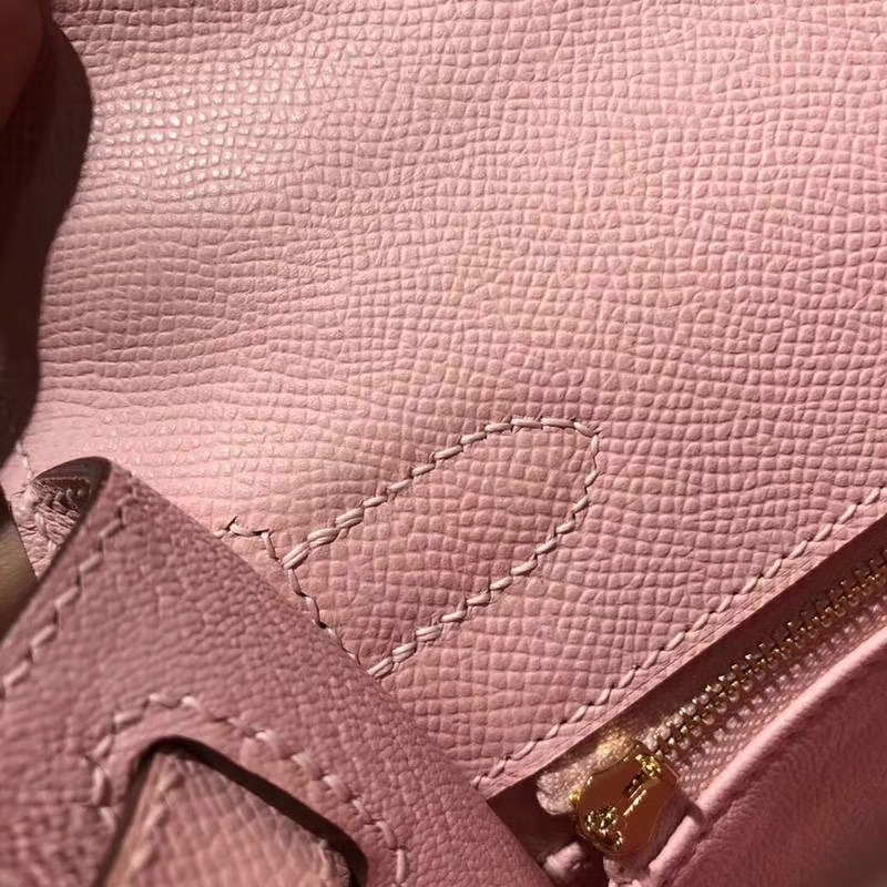 Hermes Kelly28CM 爱马仕3Q粉色原厂Epsom牛皮新款织带凯莉包 金扣