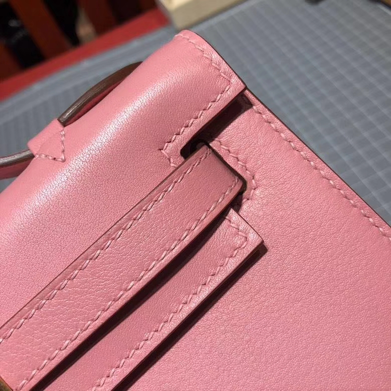 爱马仕迷你凯莉包 Hermes Minikelly22CM 奶昔粉顶级Swift牛皮 金扣