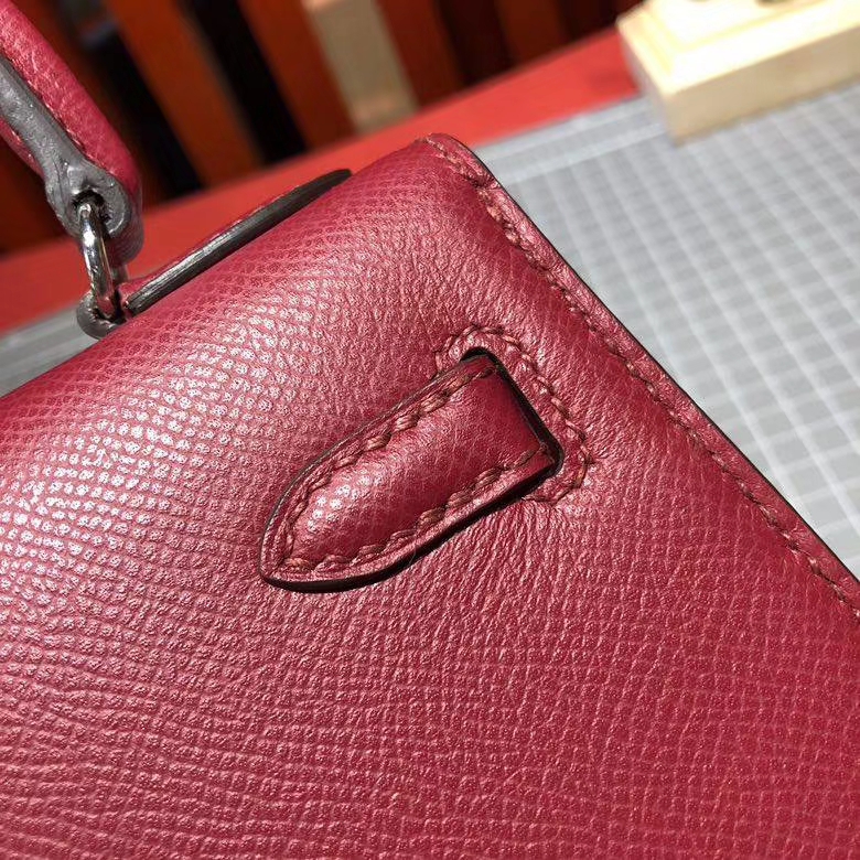 Hermes Kelly20CM 爱马仕K1石榴红epsom皮大耳朵凯莉包 银扣