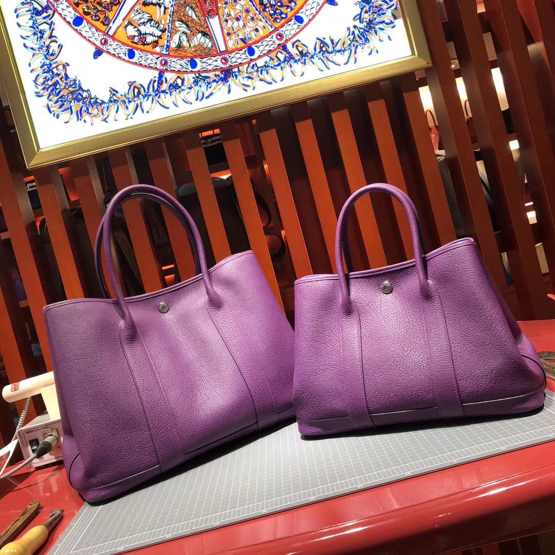 爱马仕花园包 Hermes Garden Party 海葵紫Togo小牛皮手提女包