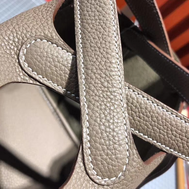 Hermes Picotin水桶包 爱马仕大象灰Clemence牛皮菜篮子包18cm 银扣