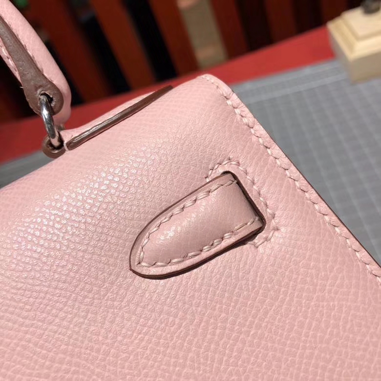 爱马仕凯莉包 Hermes Kelly20CM 3Q芭比粉Epsom牛皮手提包 银扣