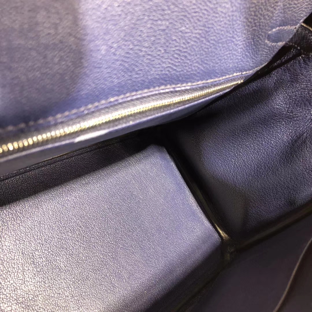 爱马仕拼色铂金包 Hermes Birkin25CM 英国绿拼宝石蓝十字纹牛皮 银扣