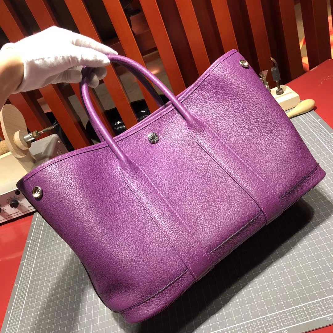 爱马仕花园包 Hermes Garden Party 海葵紫Togo小牛皮手提女包
