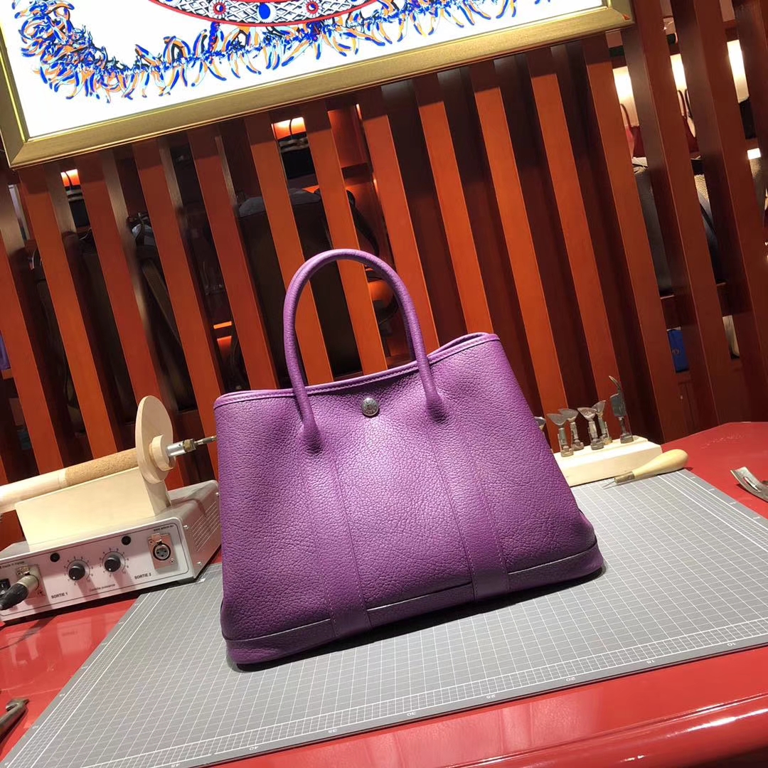 爱马仕花园包 Hermes Garden Party 海葵紫Togo小牛皮手提女包