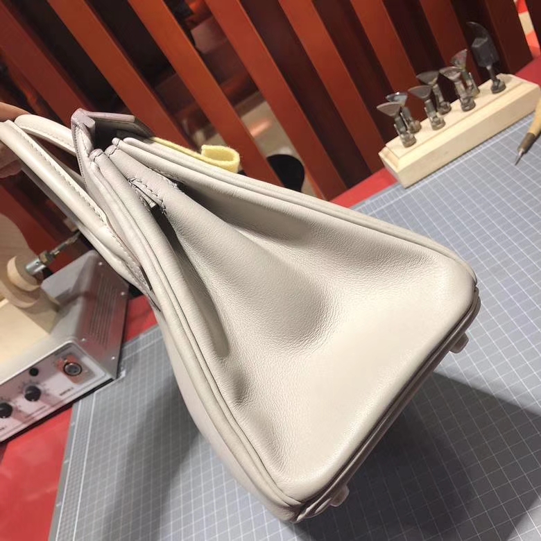 爱马仕Birkin女包 Hermes奶昔白进口Swift牛皮铂金包Birkin25CM 银扣