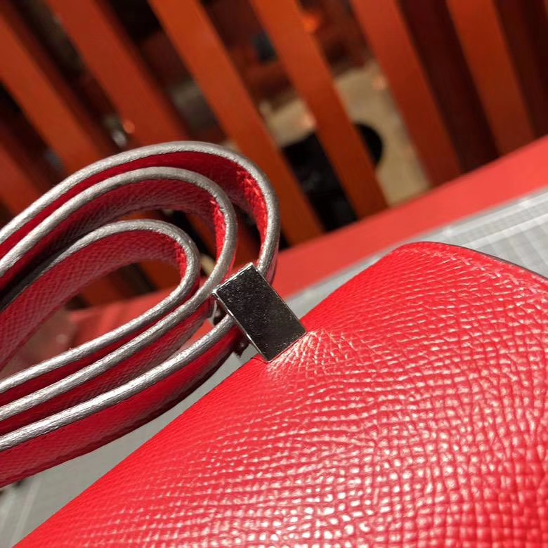 爱马仕空姐包价格 Hermes Constance24CM 中国红Epsom牛皮 珐琅扣