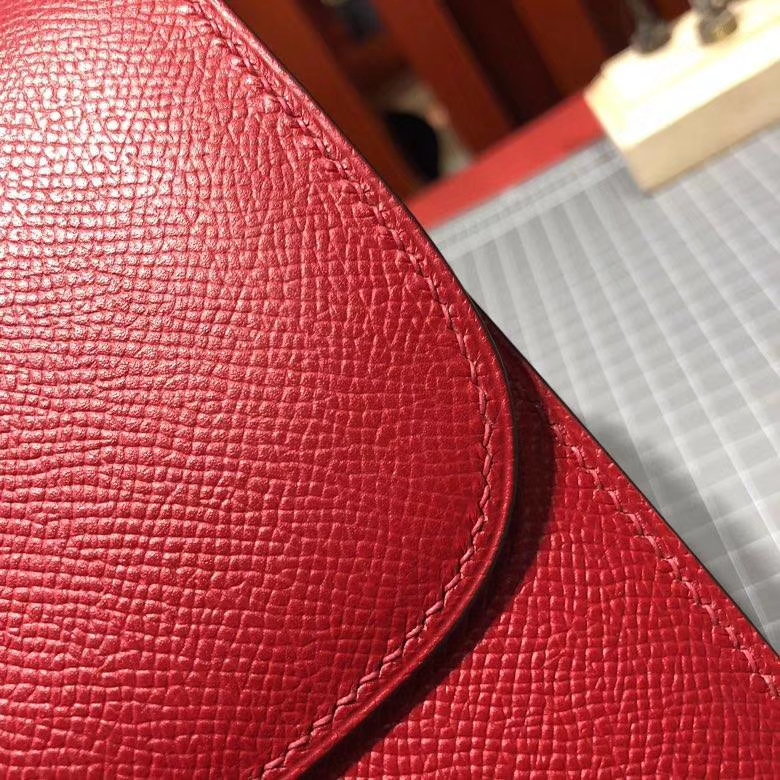 爱马仕空姐包价格 Hermes Constance24CM 中国红Epsom牛皮 珐琅扣