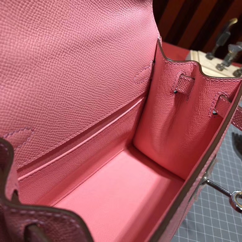 爱马仕手提包 Hermes Kelly20CM 1Q奶昔粉Epsom牛皮凯莉包 银扣
