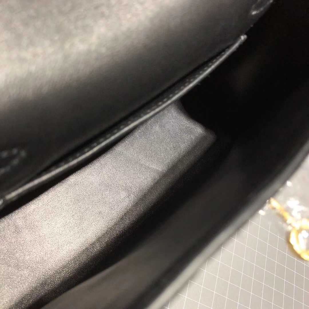 Hermes Minikelly2代 爱马仕89黑色顶级山羊皮迷你凯莉包手包19cm 金扣