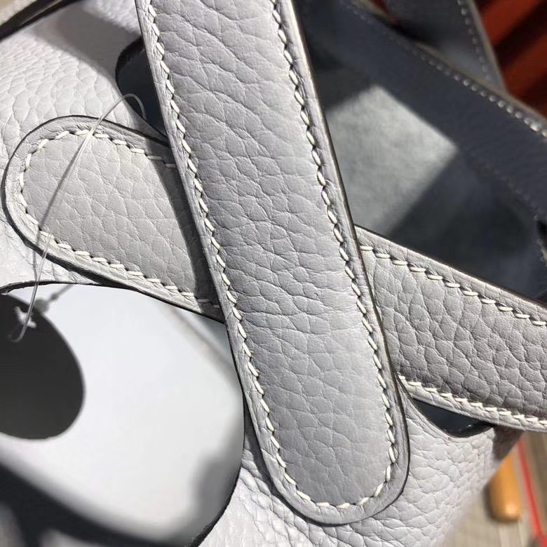 Hermes Picotin Lock18CM 爱马仕亚麻蓝Clemence牛皮水桶包菜篮子包