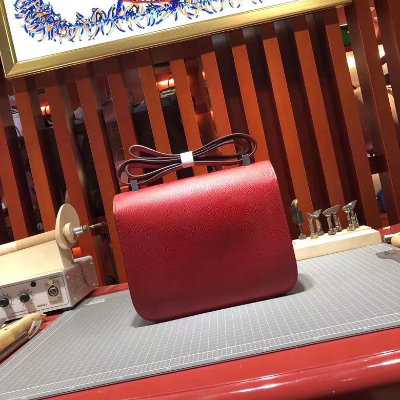 爱马仕空姐包价格 Hermes Constance24CM 中国红Epsom牛皮 珐琅扣