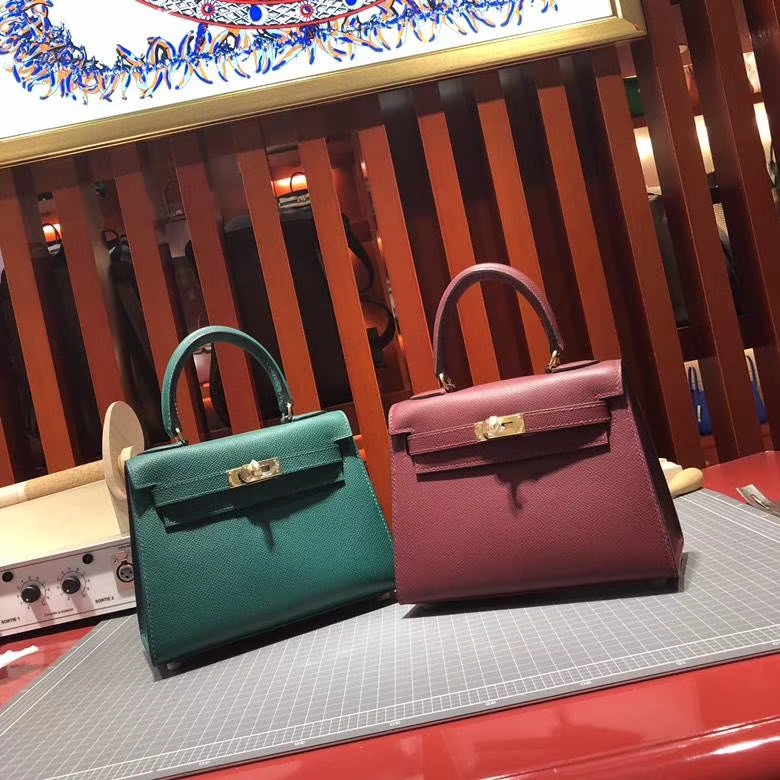 爱马仕Kelly包包 Hermes Z6孔雀绿epsom皮手工缝制凯莉包Kelly20CM