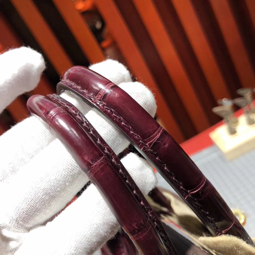 Hermes Birkin25CM 爱马仕CK57波尔多酒红亮面尼罗鳄鱼皮铂金包 金扣