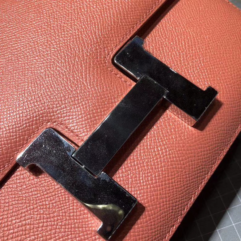 Hermes Constance24CM 爱马仕龙虾粉顶级Epsom牛皮康斯坦包 银扣