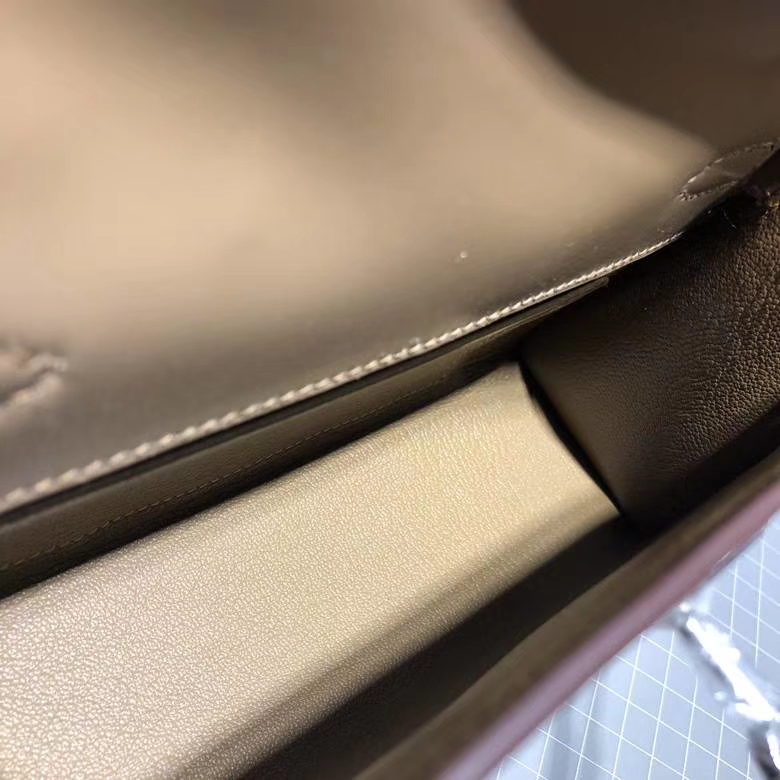 爱马仕迷你凯莉包 Hermes Minikelly22CM 浅灰色顶级Box牛皮 银扣