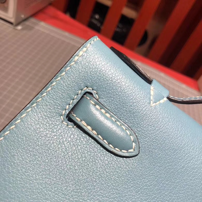 Hermes Minikelly22CM 爱马仕牛仔蓝顶级Swift牛皮迷你凯莉包 银扣