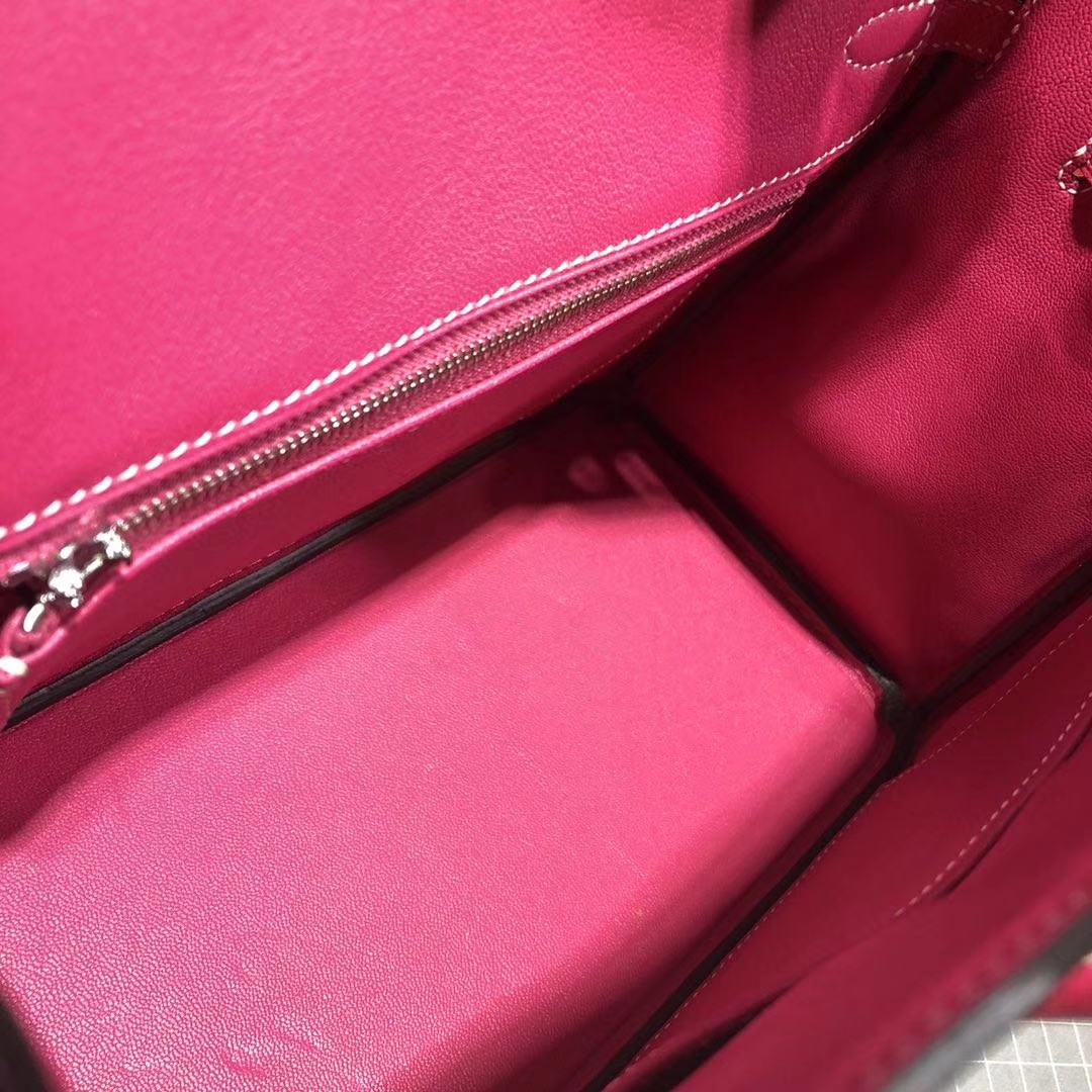 爱马仕铂金包尺寸 Hermes玫红拼唇膏粉拼马卡龙蓝原厂Epsom牛皮Birkin25CM 金扣