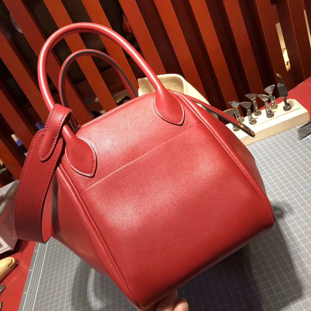 Hermes Lindy30CM 爱马仕Q5中国红原厂Swift牛皮琳迪包 金扣