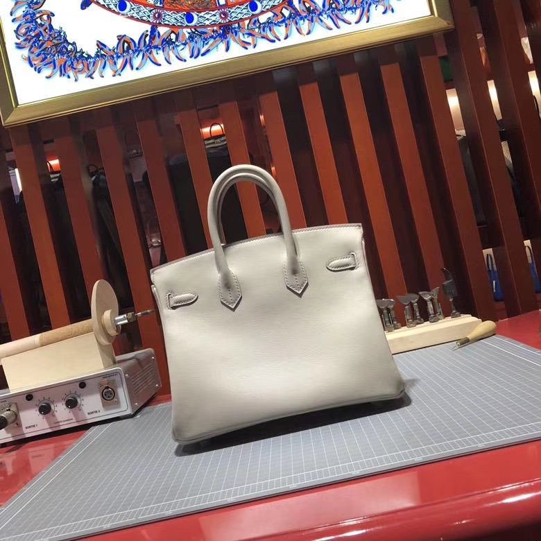 爱马仕Birkin女包 Hermes奶昔白进口Swift牛皮铂金包Birkin25CM 银扣