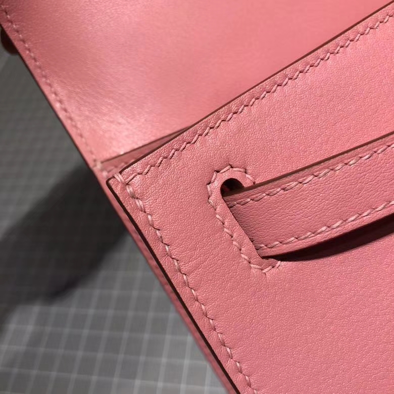 爱马仕迷你凯莉包 Hermes Minikelly22CM 奶昔粉顶级Swift牛皮 金扣