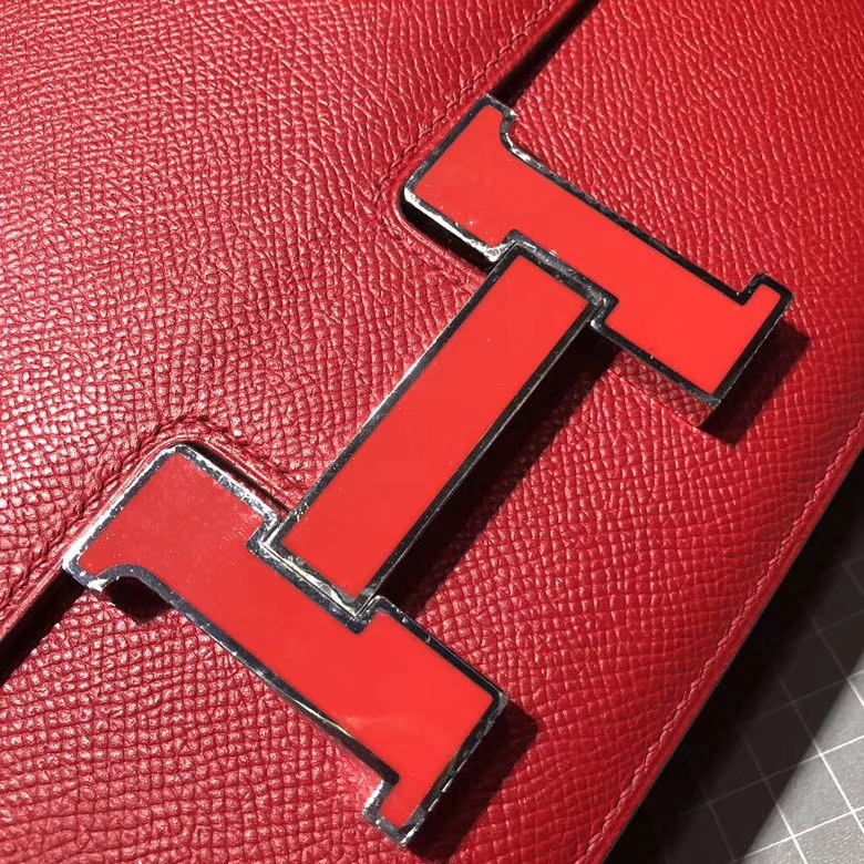 爱马仕空姐包价格 Hermes Constance24CM 中国红Epsom牛皮 珐琅扣