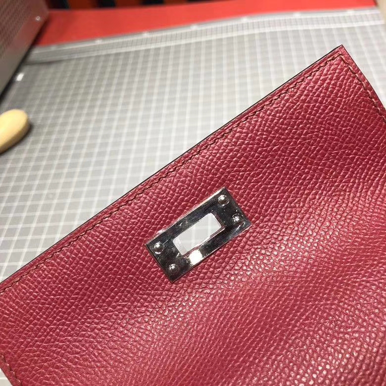 Hermes Kelly20CM 爱马仕K1石榴红epsom皮大耳朵凯莉包 银扣