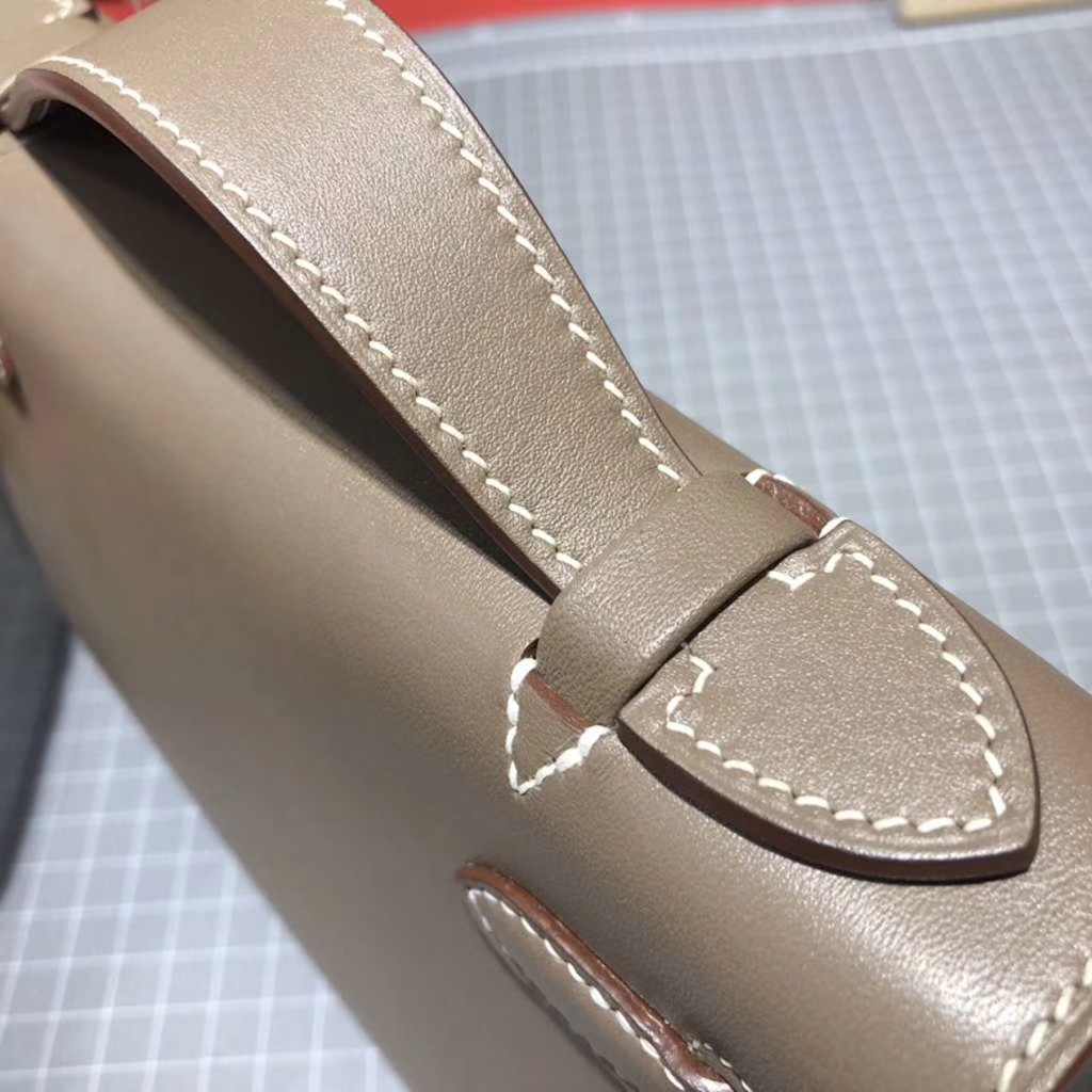爱马仕迷你凯莉包 Hermes Minikelly22CM 大象灰原厂Swift牛皮 银扣