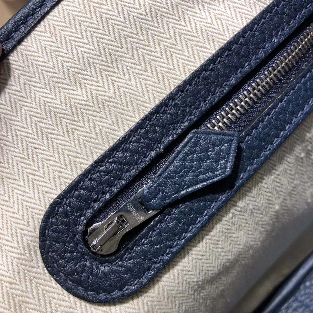 爱马仕花园包价格 Hermes Garden Party宝石蓝法国本土小牛皮手提包30CM