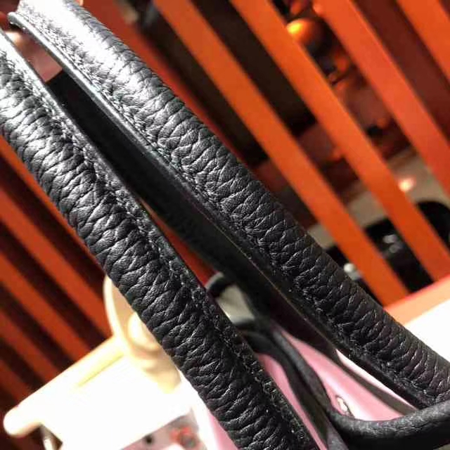 Hermes Garden Party 爱马仕花园包30CM 黑色Togo牛皮拼粉色帆布