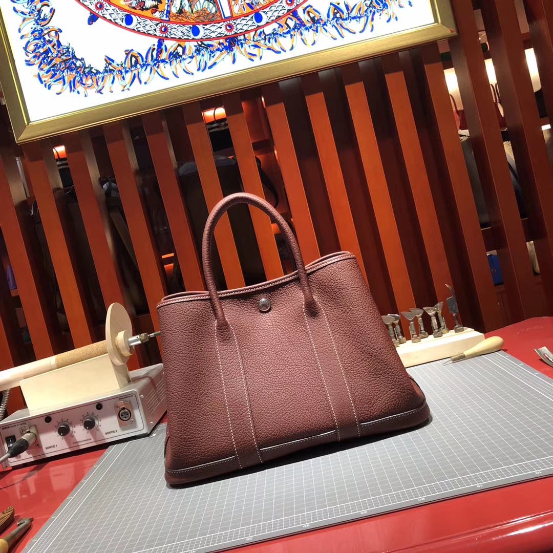 Hermes Garden Party Bags 爱马仕酒红色法国本土小牛皮花园包30CM