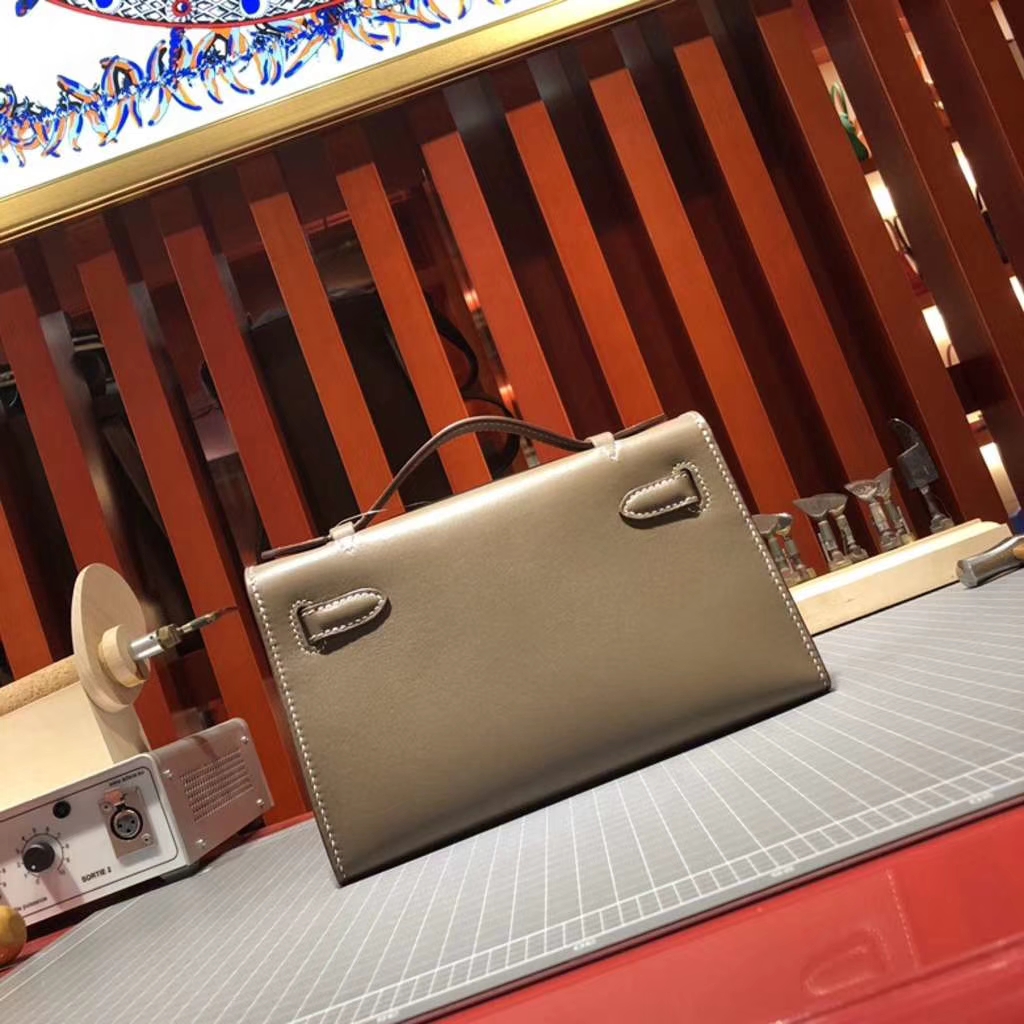 爱马仕迷你凯莉包 Hermes Minikelly22CM 大象灰原厂Swift牛皮 银扣