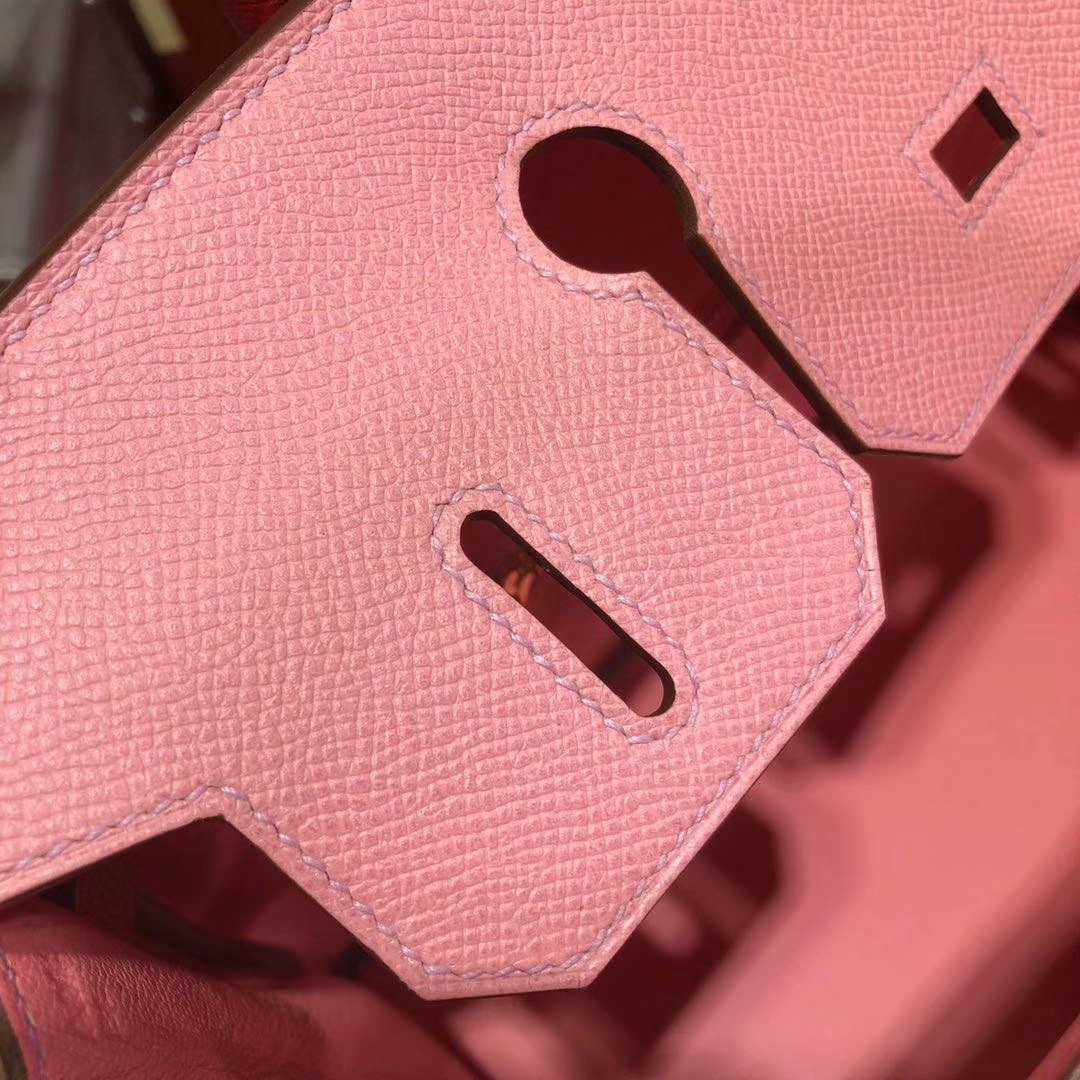 爱马仕拼色铂金包 Hermes Birkin30CM 奶昔粉拼中国红原厂手掌纹牛皮 金扣