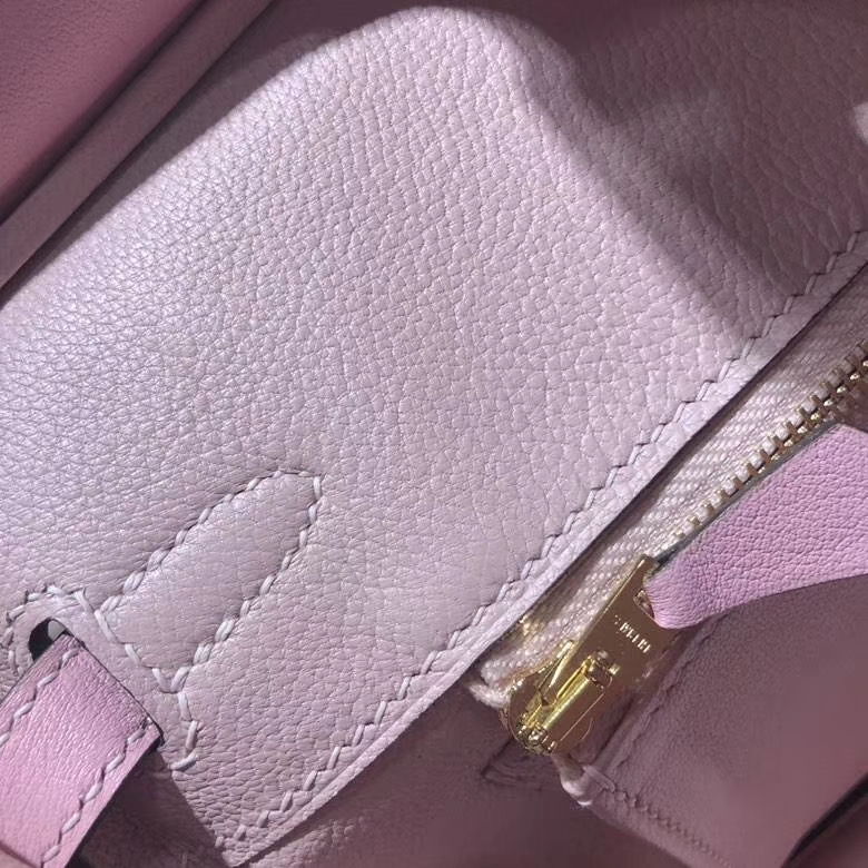 Hermes包包官网 爱马仕进口Swift牛皮Birkin25铂金包 樱花粉 金扣