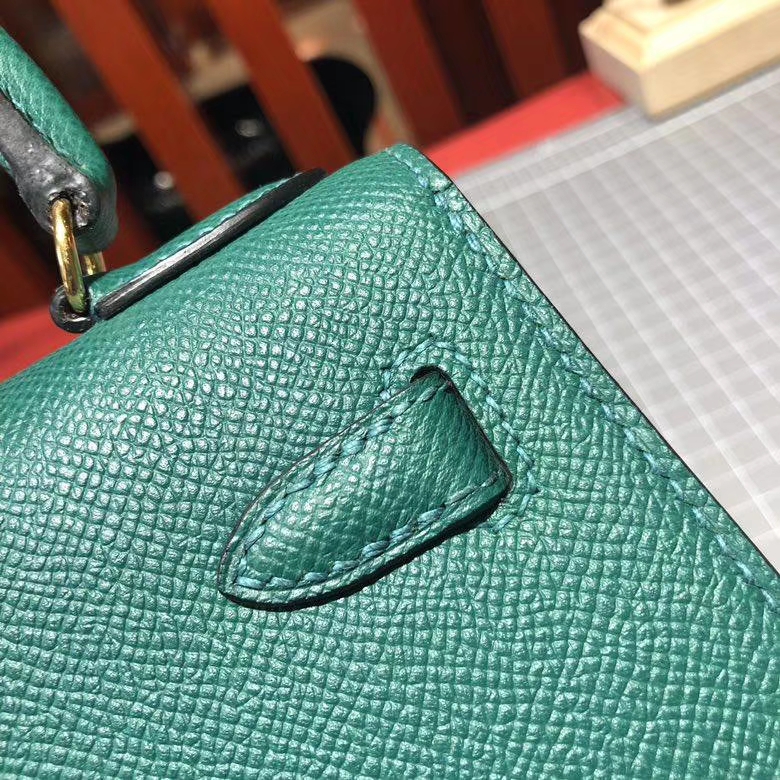 爱马仕Kelly包包 Hermes Z6孔雀绿epsom皮手工缝制凯莉包Kelly20CM