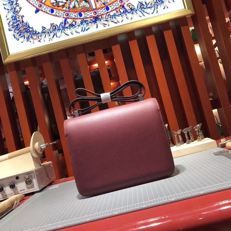 爱马仕空姐包价格 Hermes Constance24CM 宝石红Epsom牛皮 银扣