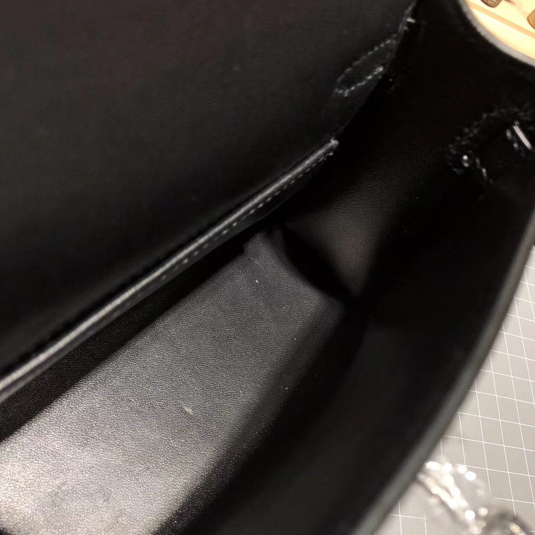 爱马仕Minikelly手包 Hermes89黑色原厂山羊皮迷你凯莉包2代 银扣