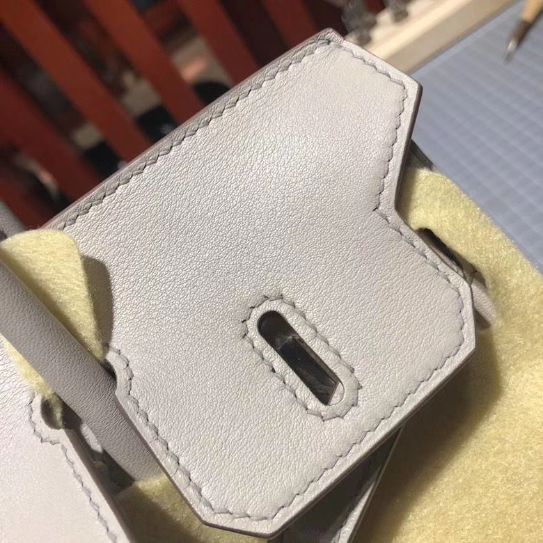 爱马仕Birkin女包 Hermes奶昔白进口Swift牛皮铂金包Birkin25CM 银扣
