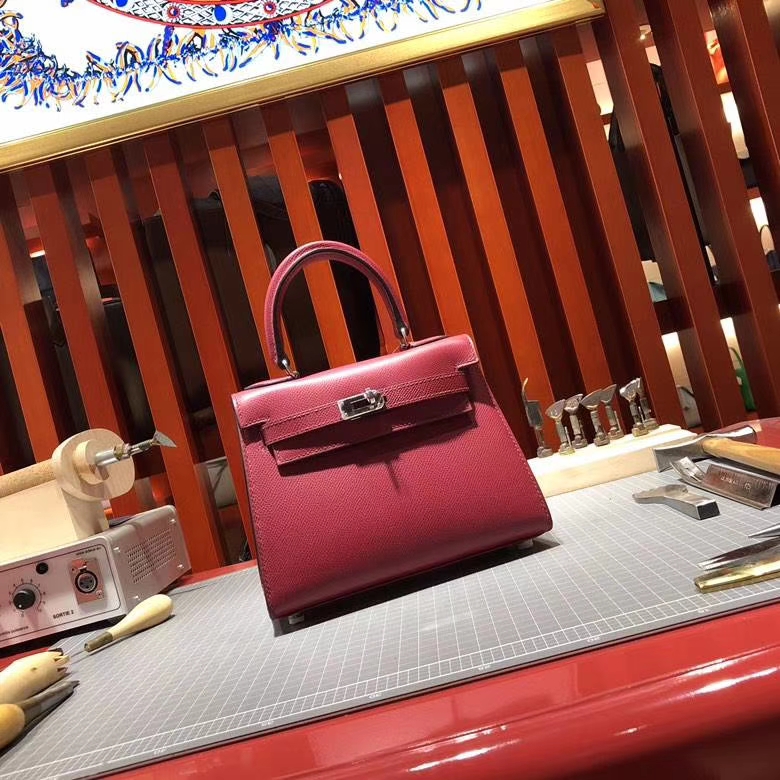 Hermes Kelly20CM 爱马仕K1石榴红epsom皮大耳朵凯莉包 银扣