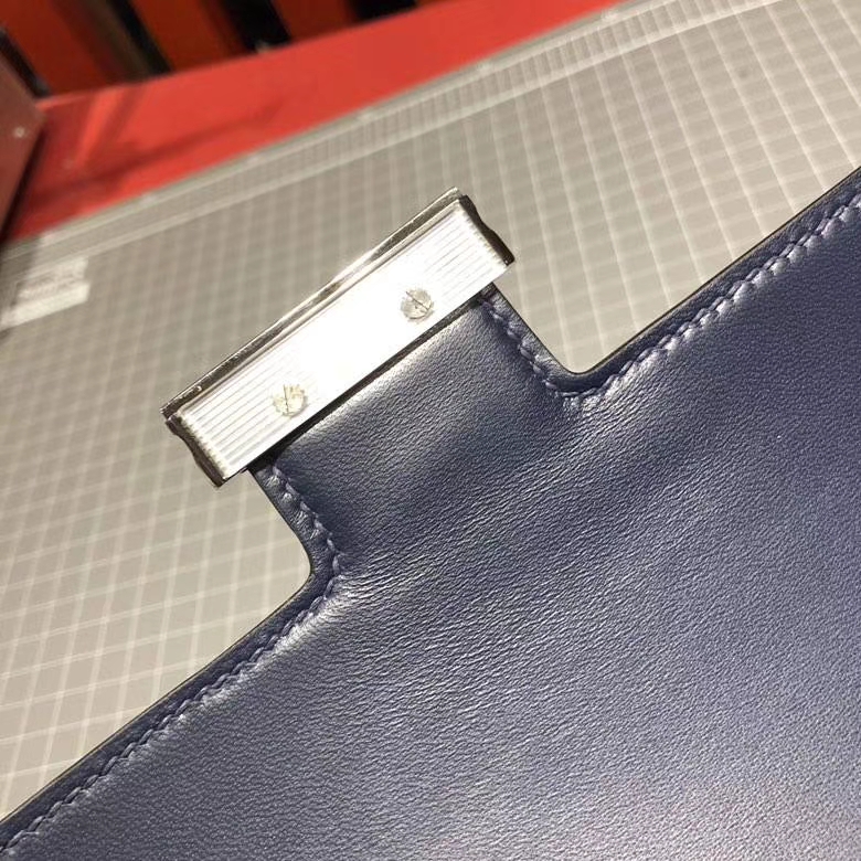 Hermes Constance24CM 爱马仕宝石蓝进口Epsom牛皮空姐包 银扣