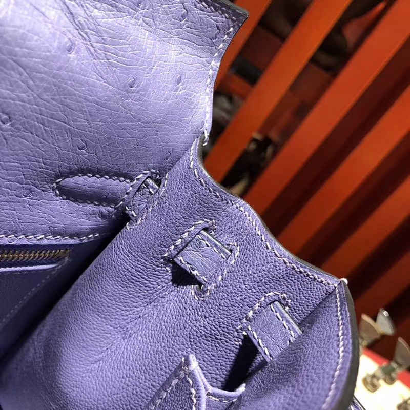 爱马仕凯莉包尺寸 Hermes Kelly25CM 薰衣草紫南非鸵鸟皮 金扣