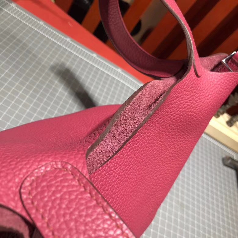 Hermes Picotin Lock18CM 爱马仕玫紫色进口Clemence牛皮水桶包 银扣