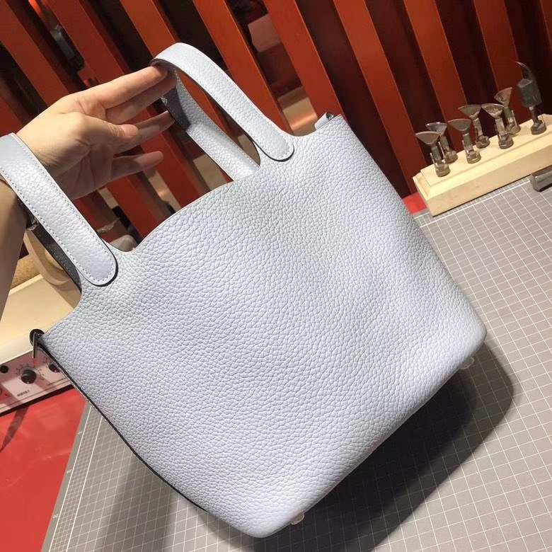 Hermes Picotin Lock18CM 爱马仕亚麻蓝Clemence牛皮水桶包菜篮子包